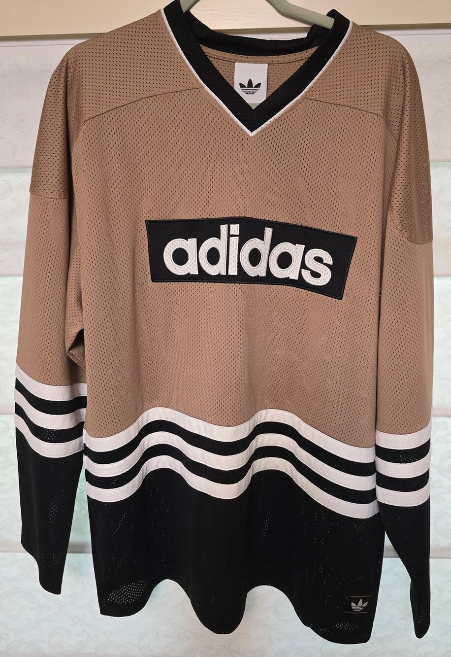 Adidas Originals Men's Large 3 Stripes Hockey Jersey JY0251 Brown NWT NEW